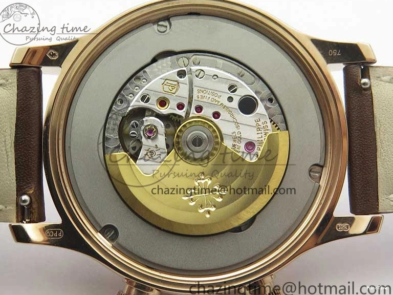 MIROTIME 1219 Calatrava 5524R Pilot Travel Time RG GRF Brown Dial on Brown Leather Strap MIYOTA TopPick 7155